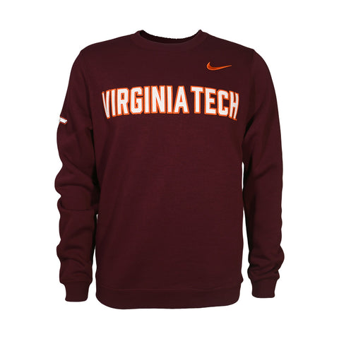 Virginia Tech Club Fleece Tackle Twill Crewneck Sweatshirt: Maroon by Nike