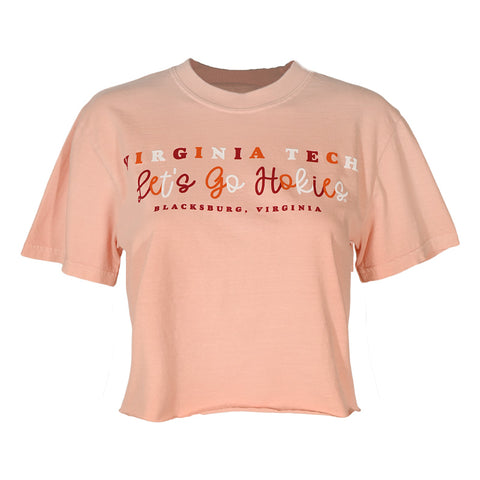 Virginia Tech Colorful Letters Comfort Colors Crop T-Shirt: Peachy