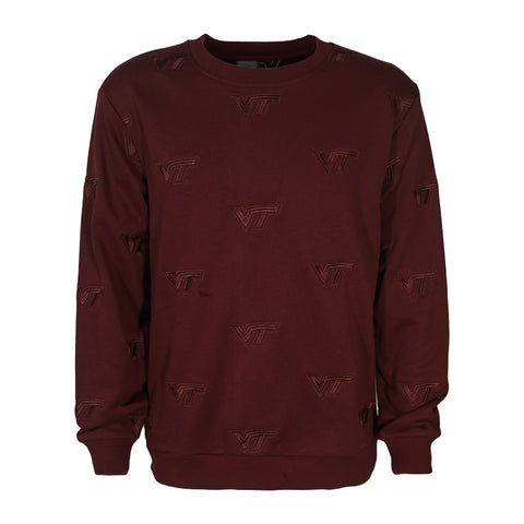 Virginia Tech Embroiderd All Over Logo Crewneck Sweatshirt: Maroon