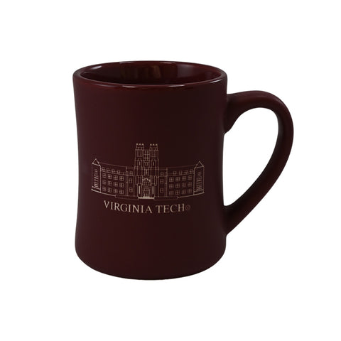 Virginia Tech Etched Burruss Hall Mug: Maroon