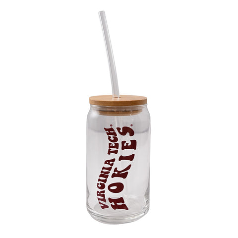 Virginia Tech Glass Can with Silicone Straw