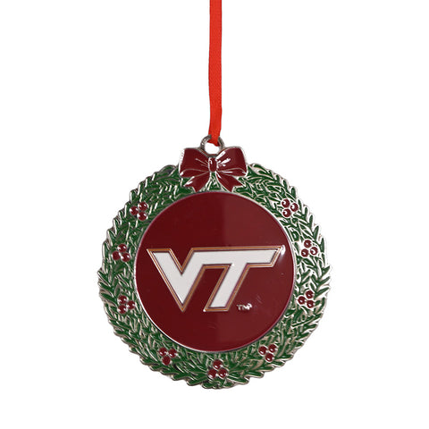 Virginia Tech Holiday Wreath Metal Ornament