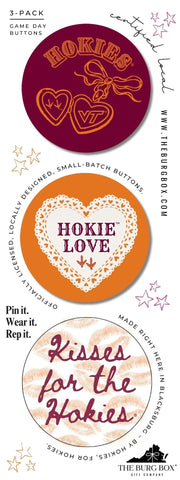 Virginia Tech Locket, Doily, Kisses Buttons by The Burg Box: 3 Pack