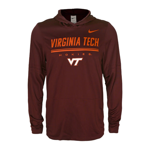 Virginia Tech Men's 2026 Dri-FIT Lightweight Hooded Long-Sleeve Top: Maroon by Nike