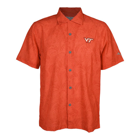 Virginia Tech Men's Bahama Coast Saltwater Frond Camp Shirt: Spicy Orange by Tommy Bahama