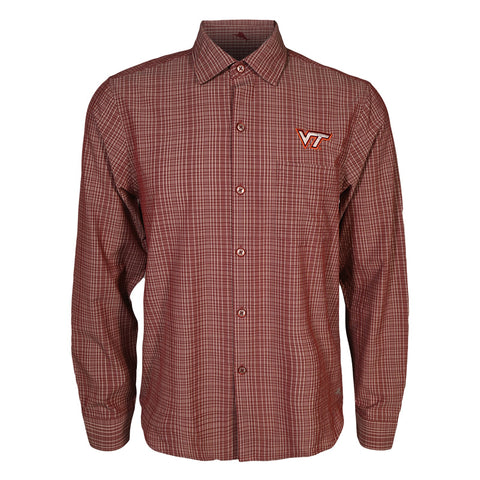 Virginia Tech Men's Bahama Coast Tidal Creek Long-Sleeved Button Up Top: Maroon Berry by Tommy Bahama