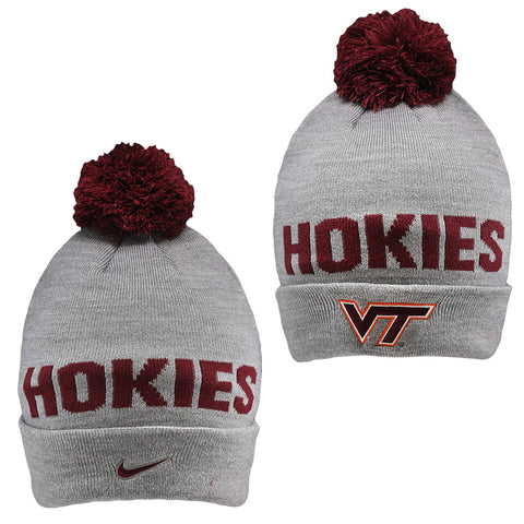 Virginia Tech Peak Hokies Cuffed Pom Beanie: Dark Gray by Nike