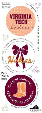 Virginia Tech Polka Dots, Bow, Boots Buttons by The Burg Box: 3 Pack