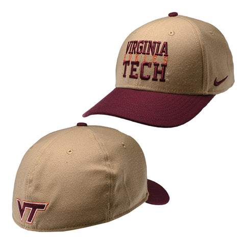 Virginia Tech Rise Hokies Swoosh Flex Fitted Hat: Parachute Beige by Nike