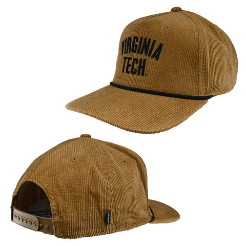 Virginia Tech Roadie Corduroy Trucker Rope Hat by Legacy: Khaki