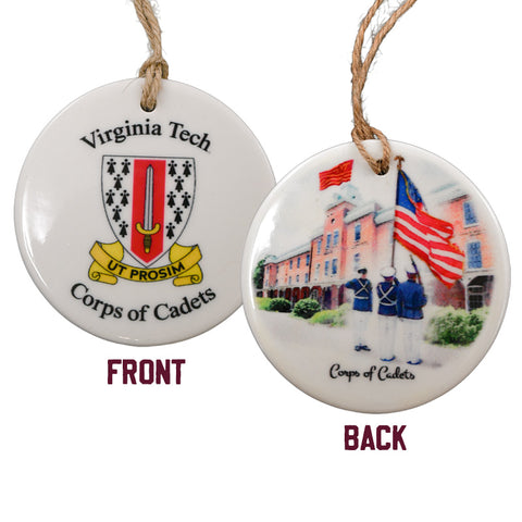 Virginia Tech Round Ceramic Scene Ornament: Corps of Cadets