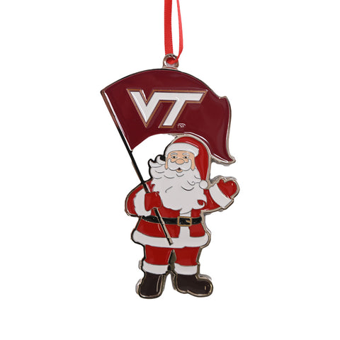Virginia Tech Santa with Flag Metal Ornament