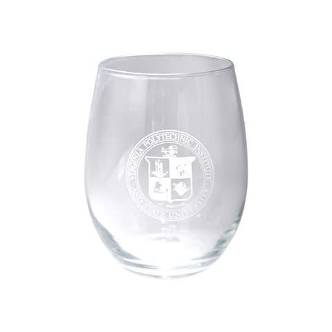 Virginia Tech Satin Frost Seal Stemless Wine Glass