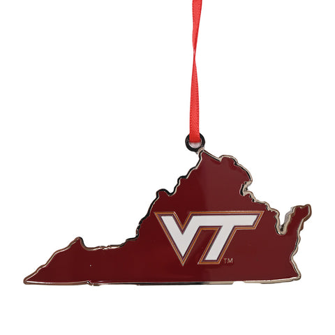 Virginia Tech State Outline Metal Ornament
