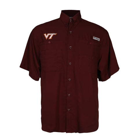 Virginia Tech Tamiami Short Sleeved Shirt: Maroon by Columbia EXTENDED SIZE