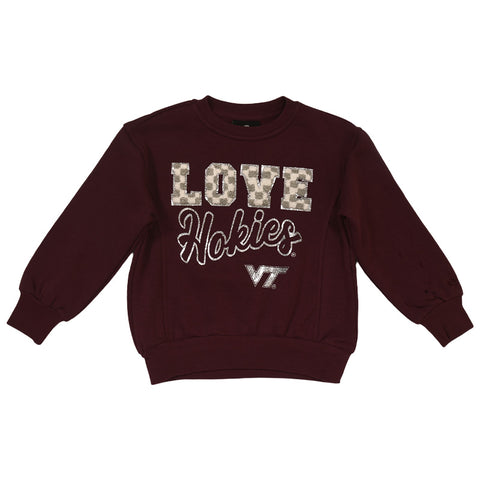 Virginia Tech Toddler Girls' Checkered Love Crew Sweatshirt