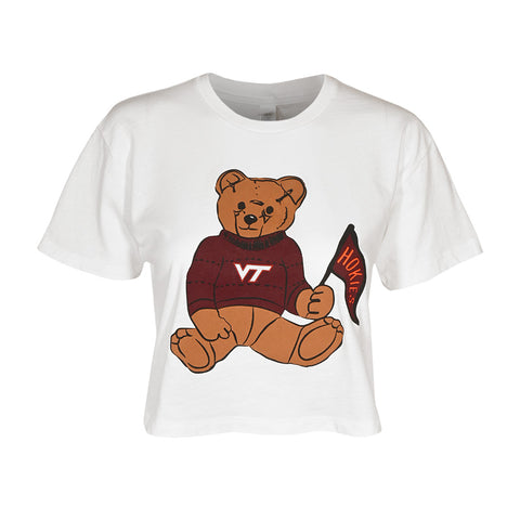 Virginia Tech Women's Brecken Bear Crop Top T-Shirt: White