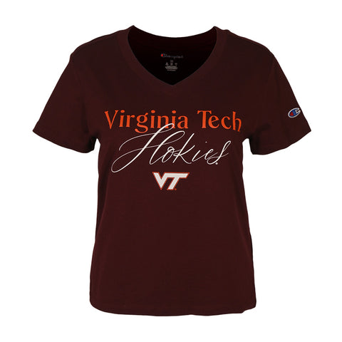Virginia Tech Women's Core Script V-Neck T-Shirt: Maroon by Champion