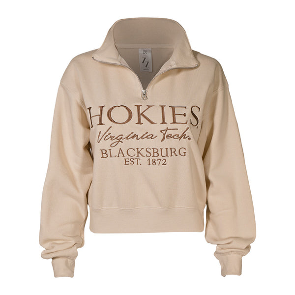 Virginia Tech Women's Embroidered Cropped Quarter-Zip Sweatshirt: Sand – Campus