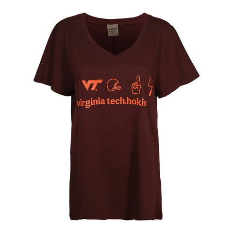 Virginia Tech Women's Football Icons V-neck T-shirt: Maroon