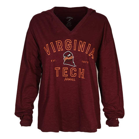 Virginia Tech Women's Slub Hooded T-Shirt by League: Maroon