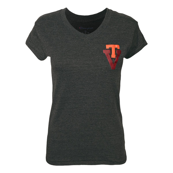 Virginia Tech Women's Triumph Vault Logo V-Neck T-Shirt: Charcoal by C – Campus