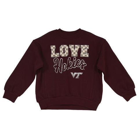 Virginia Tech Youth Girls' Checkered Love Crew Sweatshirt