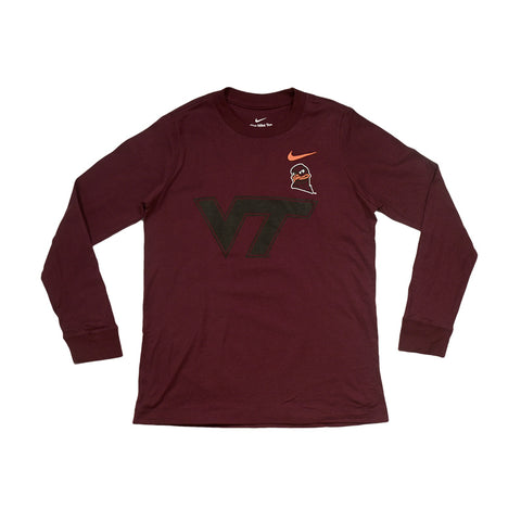 Virginia Tech Youth Logo Cotton Long-Sleeved T-Shirt: Maroon by Nike