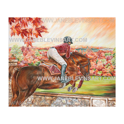 Virginia Tech "Equestrian Jumping  Hy" Print by Jane Blevins