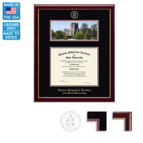 Virginia Tech Burruss Hall Diploma Frame: FREE GROUND SHIPPING!
