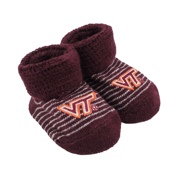 Virginia Tech Striped Baby Booties: Maroon – Campus Emporium