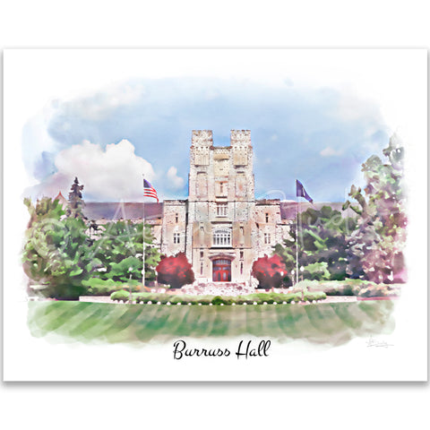 Tech Landmarks Watercolor Print: Burruss Hall