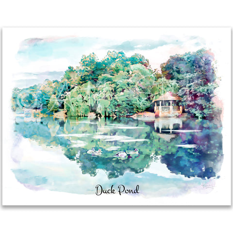 Tech Landmarks Watercolor Print: Duck Pond