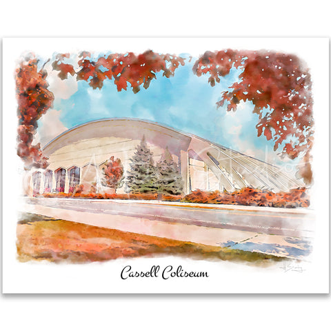 Tech Landmarks Watercolor Print: Cassell Coliseum