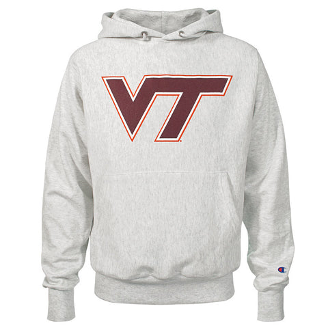 Virginia Tech Reverse Weave Logo Hooded Sweatshirt: Silver Gray by Champion