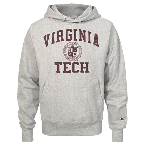 Virginia Tech Reverse Weave Seal Hooded Sweatshirt: Oxford Gray by Champion