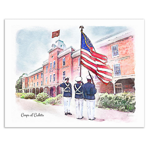 Tech Landmarks Watercolor Print: Corps of Cadets