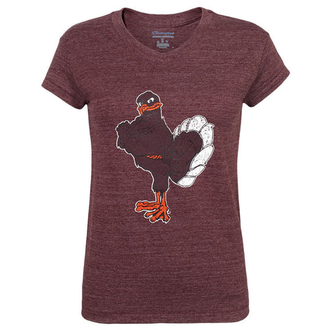 Virginia Tech Women's Triumph Hokie Bird V-Neck T-Shirt: Maroon by Champion