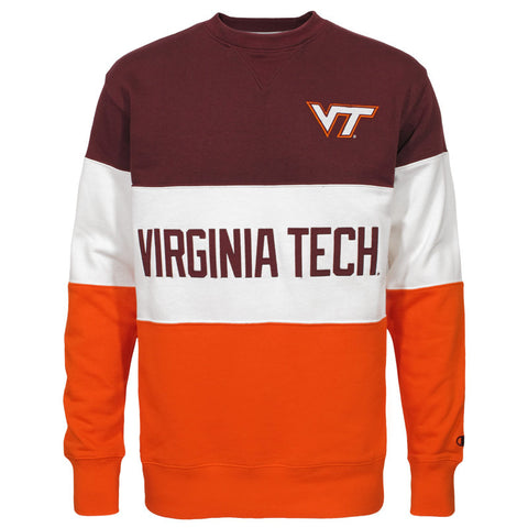 Virginia Tech Men's Super Fan Color Blocked Crew Sweatshirt: Maroon and Orange by Champion