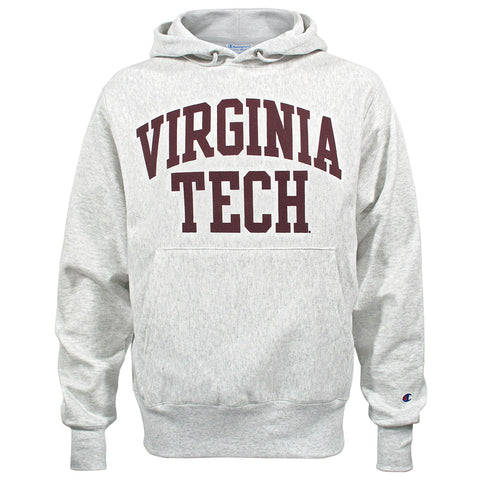 Virginia Tech Reverse Weave Arch Hooded Sweatshirt: Silver Gray by Champion