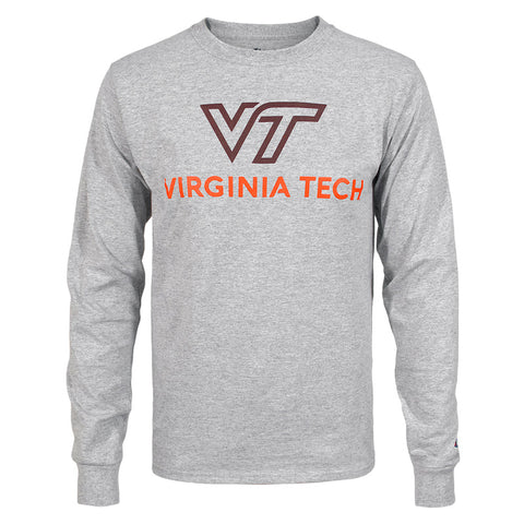 Virginia Tech University Logo Long-Sleeved T-Shirt: Oxford Gray by Champion