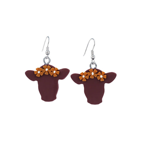 Maroon and Orange Hokie Cow Earrings