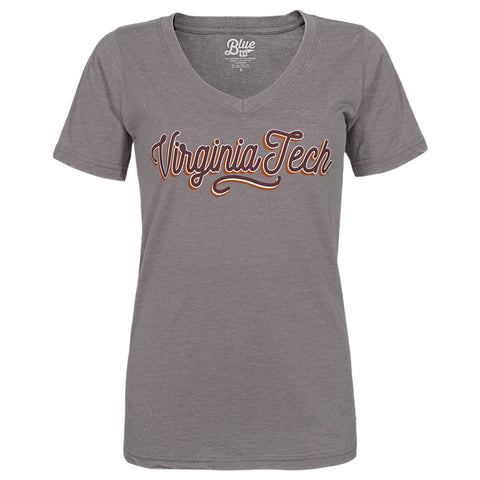 Virginia Tech Women's Burnout Wash V-Neck T-Shirt: Gray