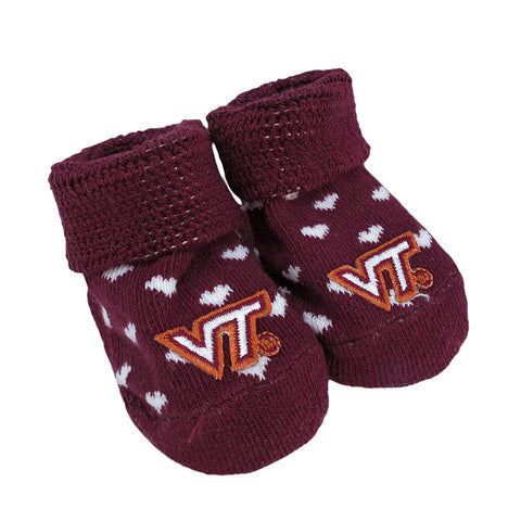 Virginia Tech Heart Baby Booties: Maroon