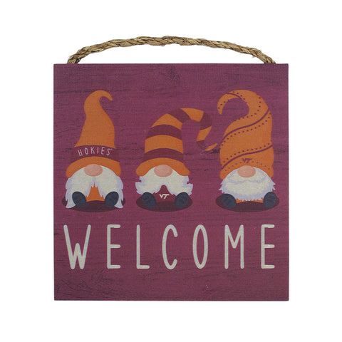 Virginia Tech Welcome Gnomes Wooden Sign